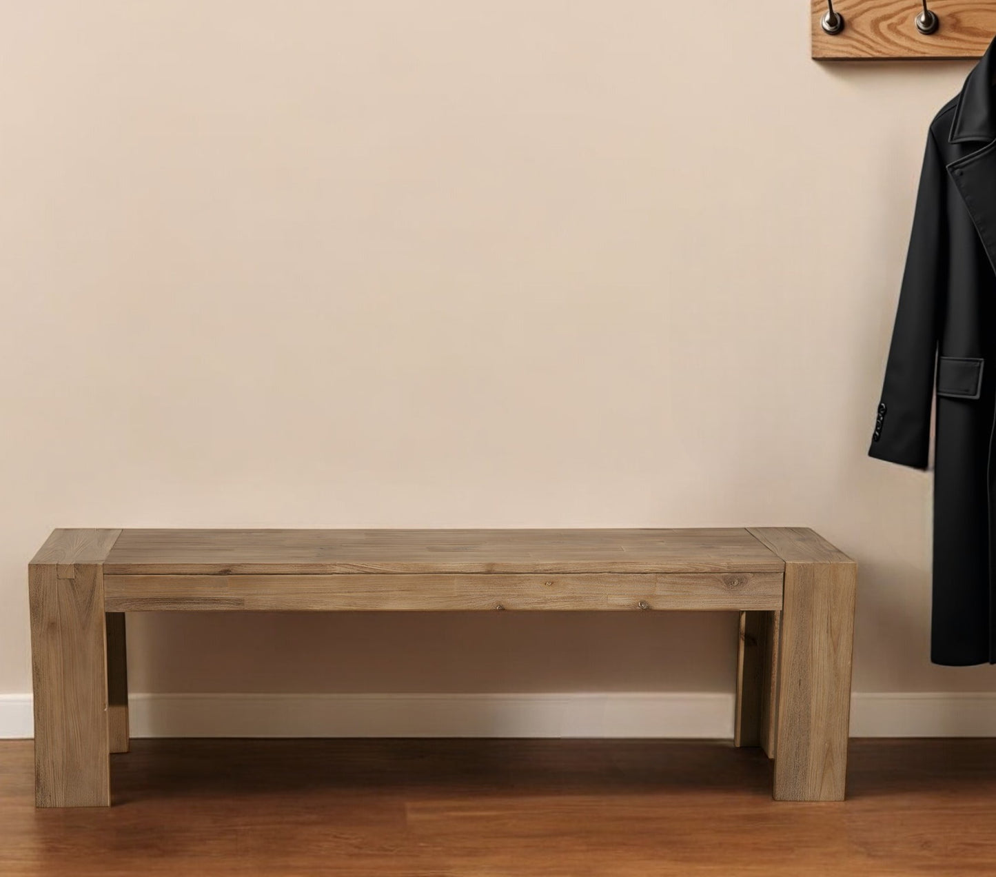 58" Natural Distressed Solid Wood Dining Bench