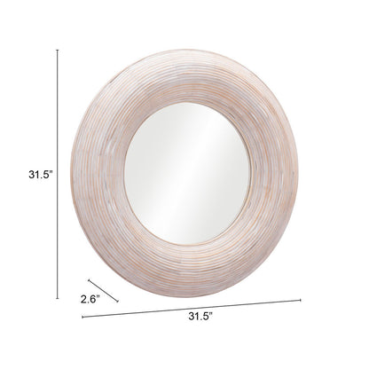 32" Beige Round Framed Accent Mirror