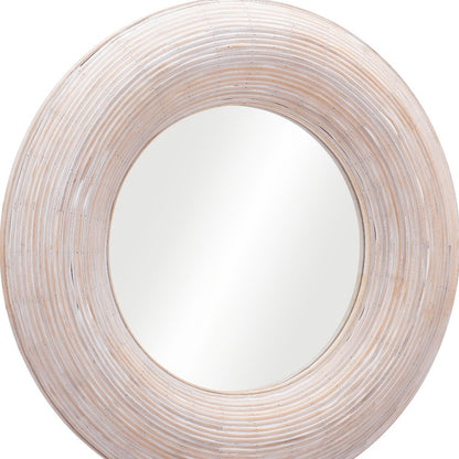 32" Beige Round Framed Accent Mirror