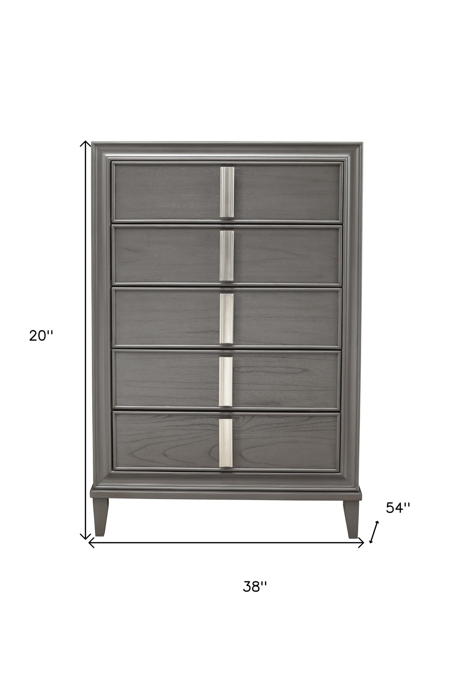 38" Gray Solid Wood Five Drawer Chest