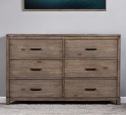 60" Gray Solid Wood Six Drawer Double Dresser