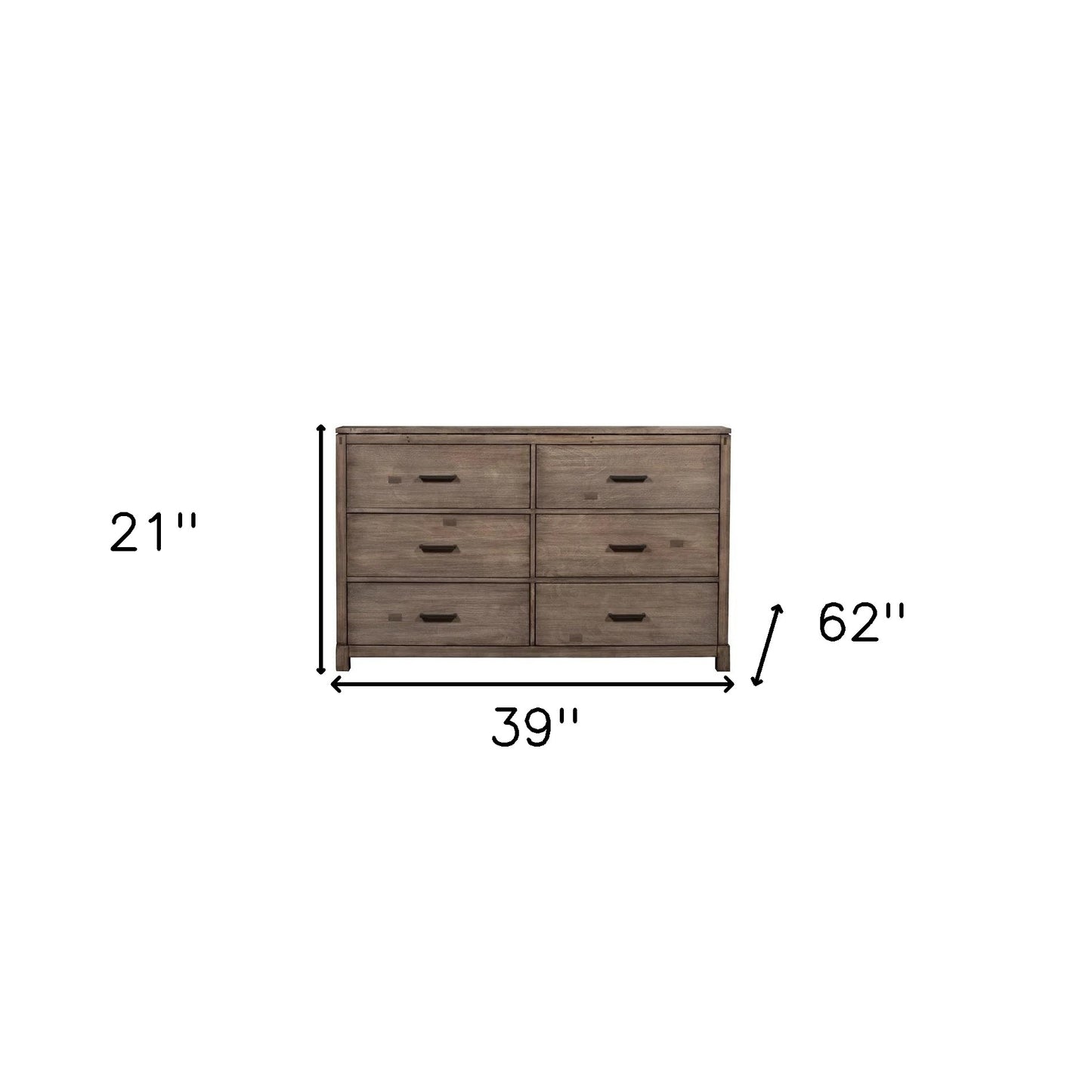 60" Gray Solid Wood Six Drawer Double Dresser