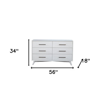 56" White Solid Wood Six Drawer Double Dresser