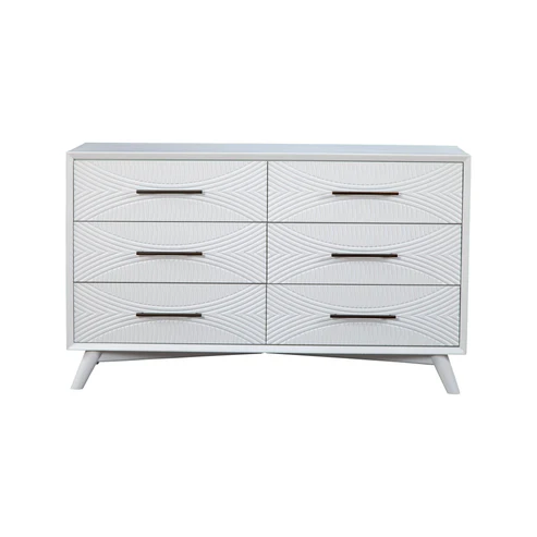 56" White Solid Wood Six Drawer Double Dresser