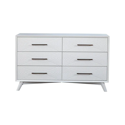 56" White Solid Wood Six Drawer Double Dresser