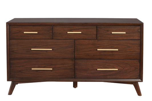 60" Walnut Solid Wood Seven Drawer Double Dresser