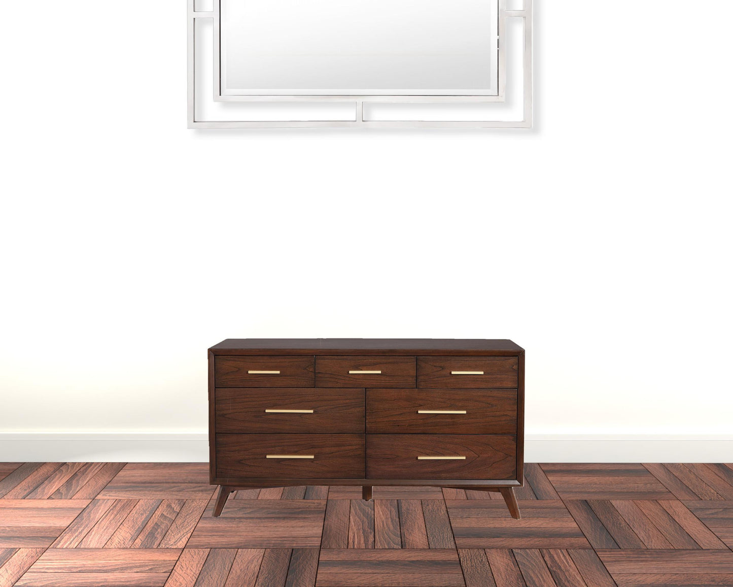 60" Walnut Solid Wood Seven Drawer Double Dresser