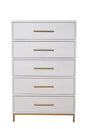 30" White Solid Wood Five Drawer Chest