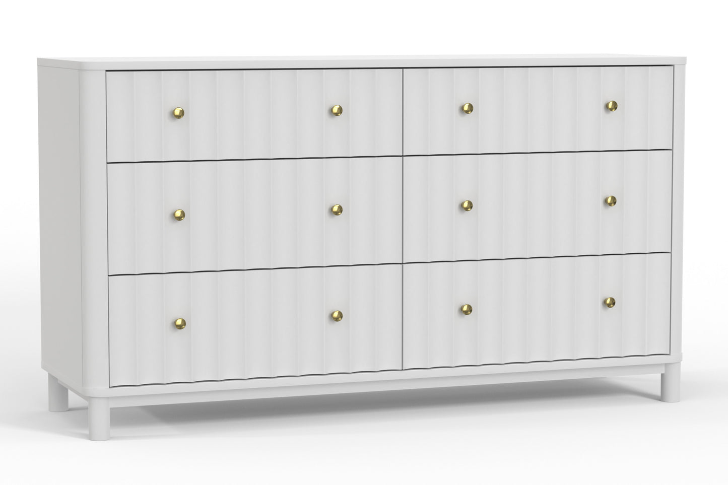 61" White Solid Wood Six Drawer Double Dresser