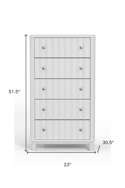 28" White Solid Wood Five Drawer Chest