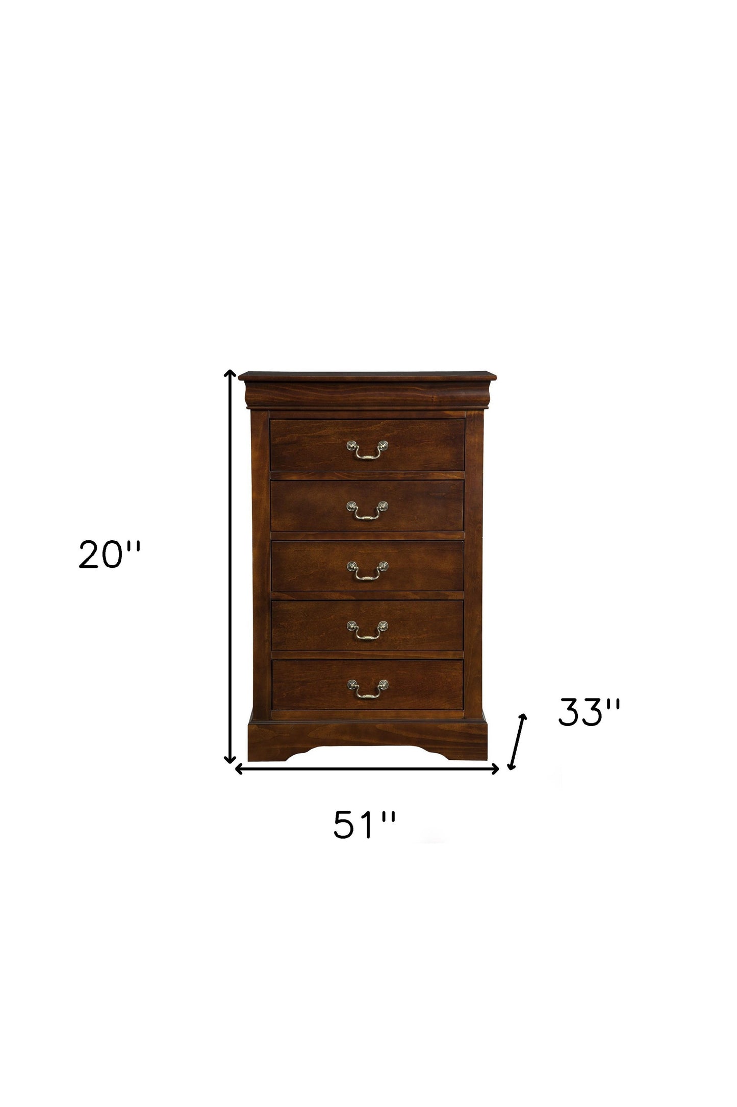 32" Brown Solid Wood Five Drawer Chest