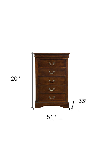 32" Brown Solid Wood Five Drawer Chest