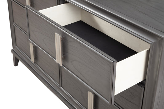 62" Dark Gray Solid Wood Six Drawer Double Dresser