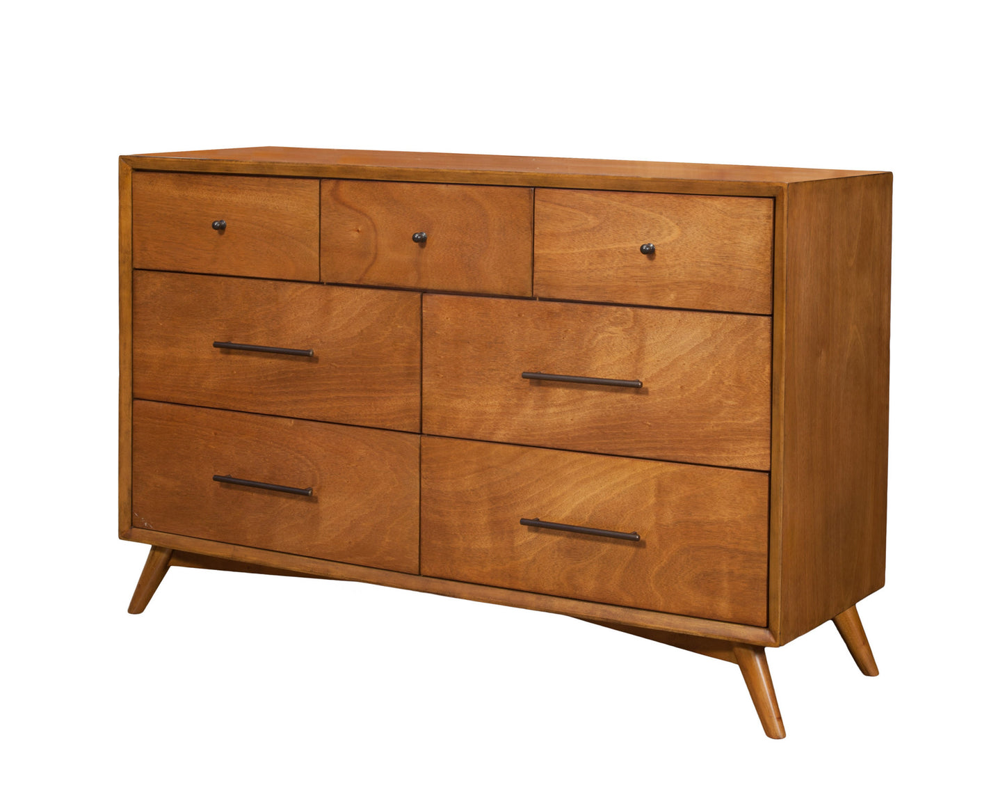 56" Brown Solid Wood Seven Drawer Double Dresser