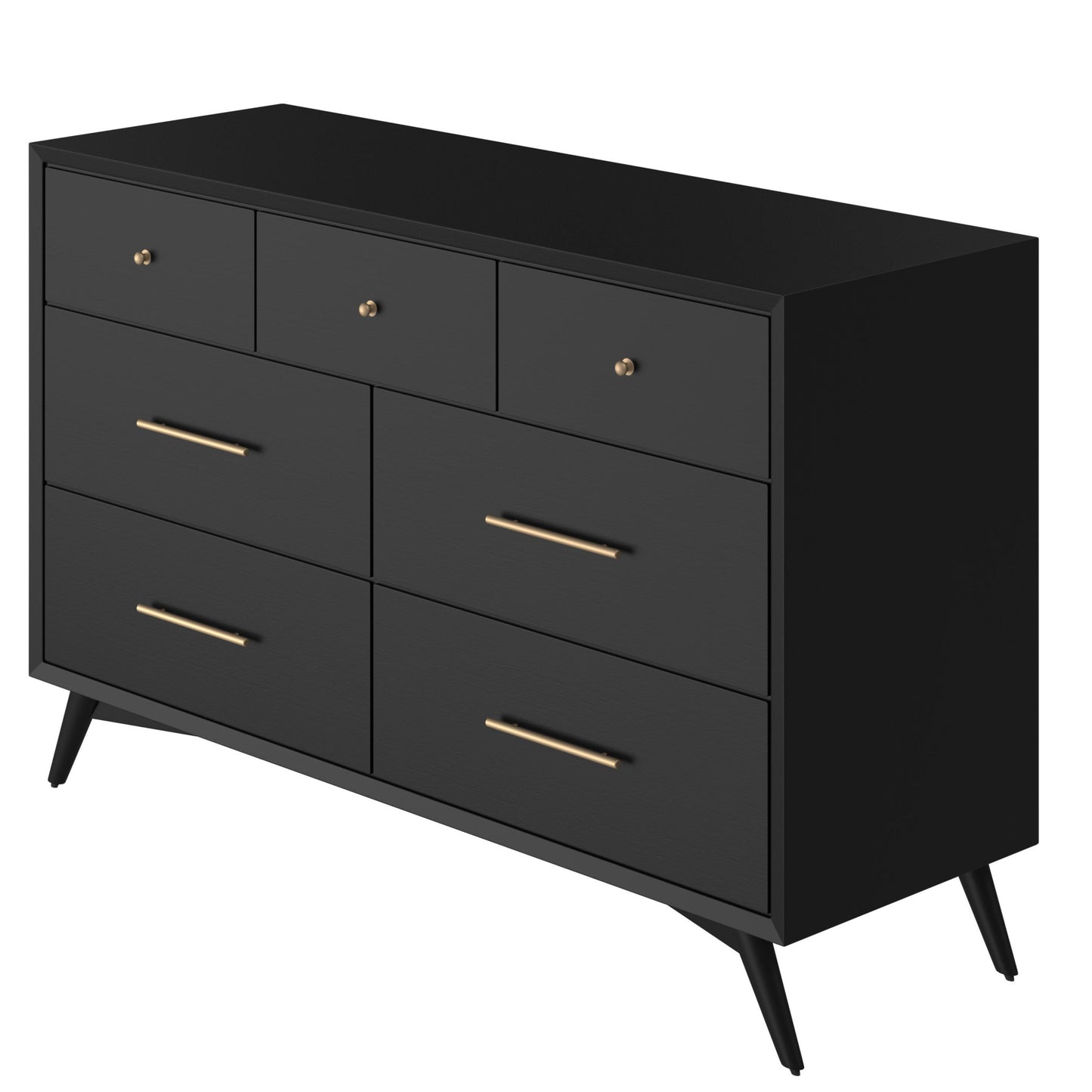 56" Black Solid Wood Seven Drawer Double Dresser