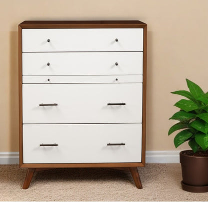 38" Brown and White Solid Wood Four Drawer Chest