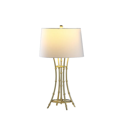 29" Gold Bamboo Design Table Lamp With Off White Drum Shade