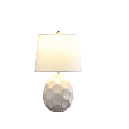 22" Cream Ceramic Faceted Table Lamp With Off White Drum Shade