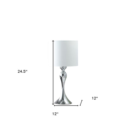 25" Silver Sleek Table Lamp With Off White Drum Shade