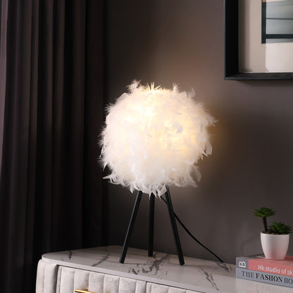 21" Black Tripod Table Lamp With Pink Faux Feather Shade