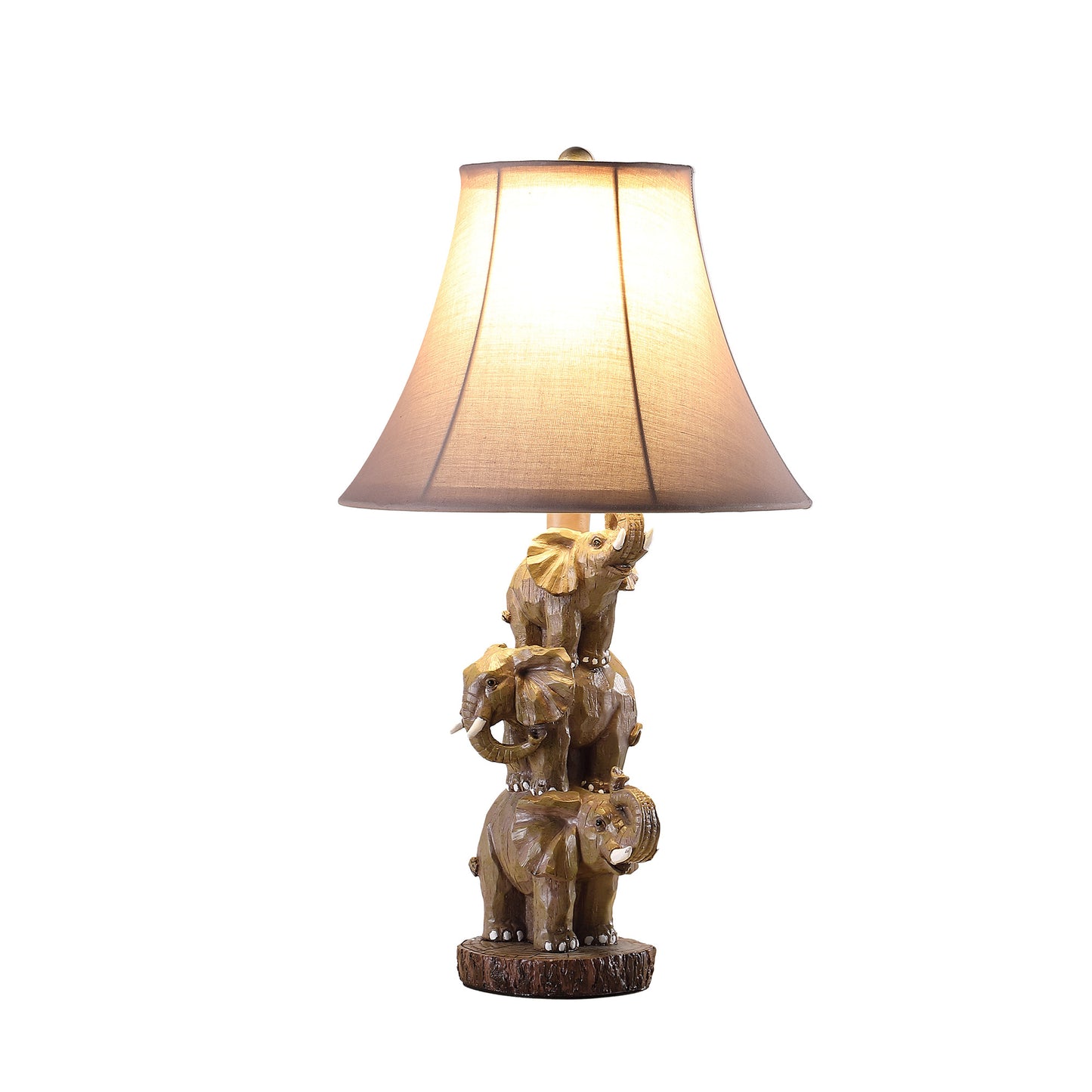 21" Brown Elephant Trio Table Lamp With Brown Bell Shade