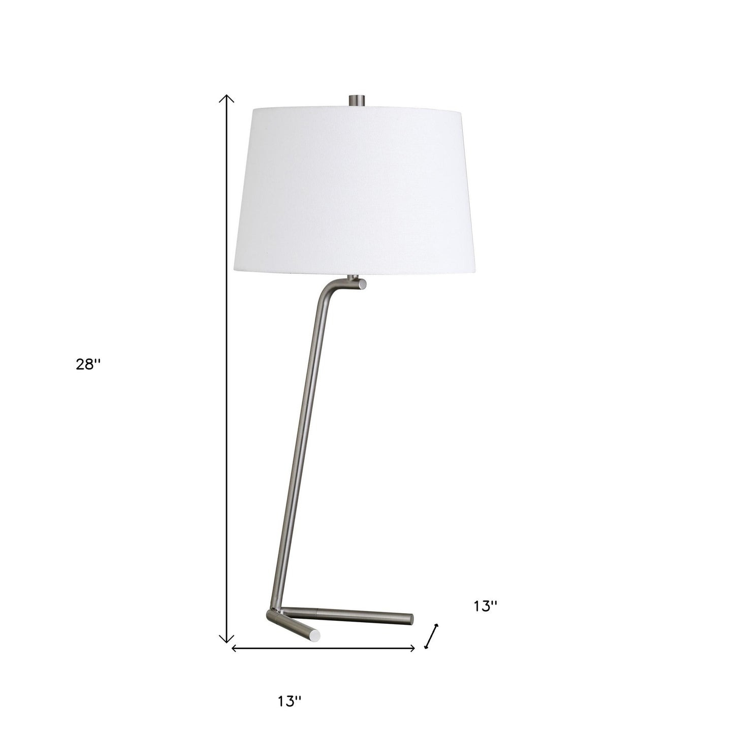 28" Silver Metal Table Lamp With White Drum Shade