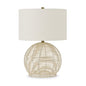 21" Natural Rattan Table Lamp With White Drum Shade