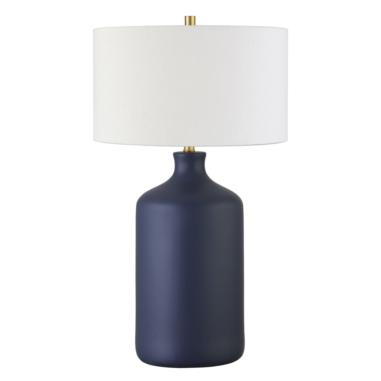 29" Navy Blue Ceramic Table Lamp With White Drum Shade