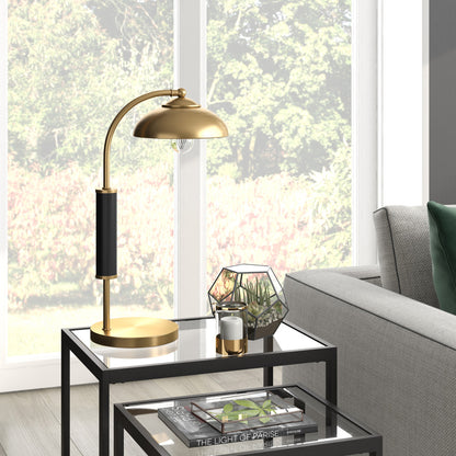 24" Gold and Black Metal Desk Table Lamp With Gold Dome Shade