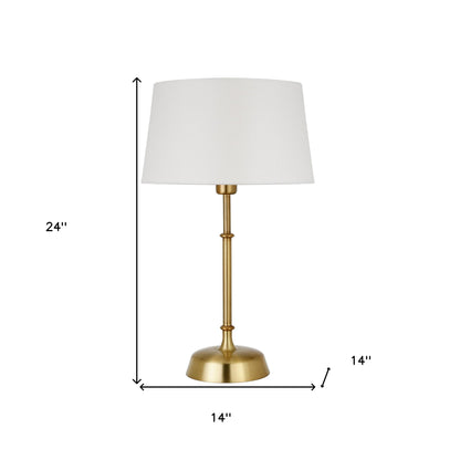 24" Brass Metal Table Lamp With White Drum Shade