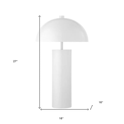 27" White Metal Table Lamp With White Dome Shade