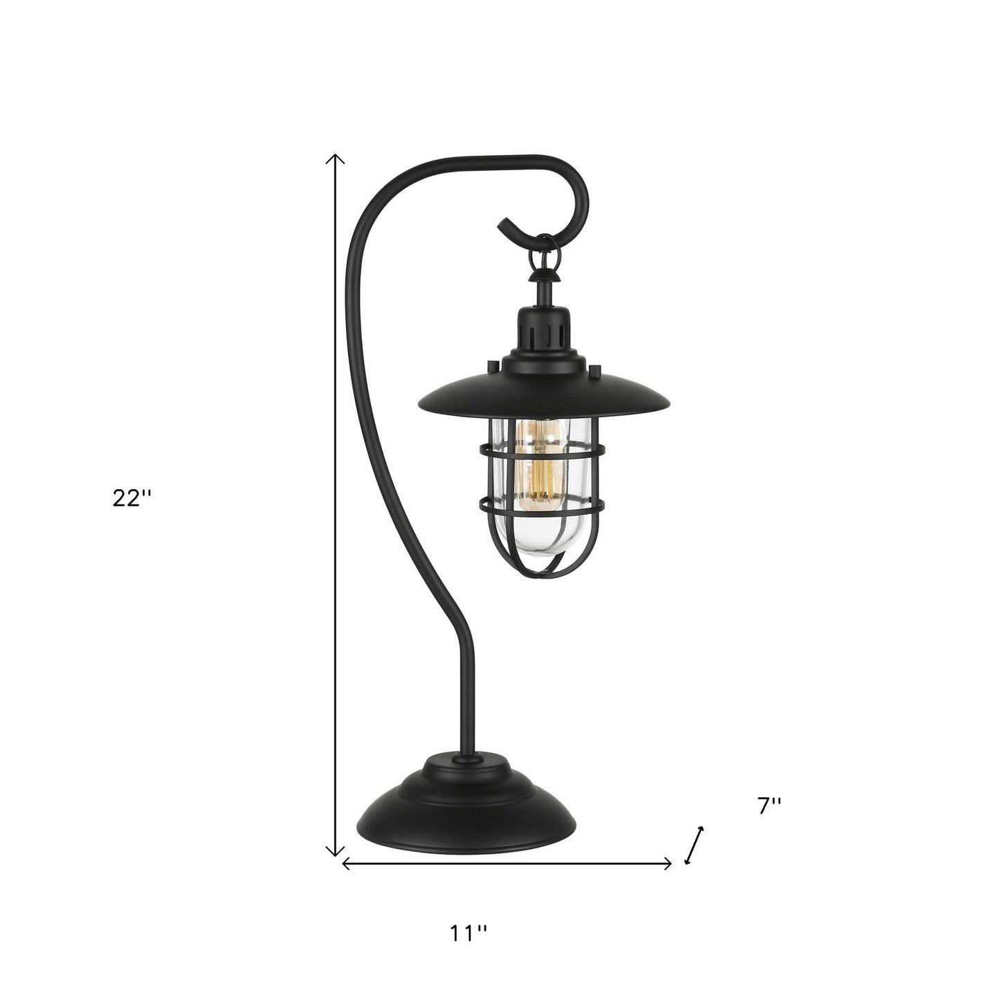 22" Black Metal Arched Table Lamp With Black Cage Shade