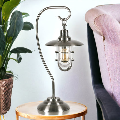 22" Nickel Metal Arched Table Lamp With Nickel Cage Shade