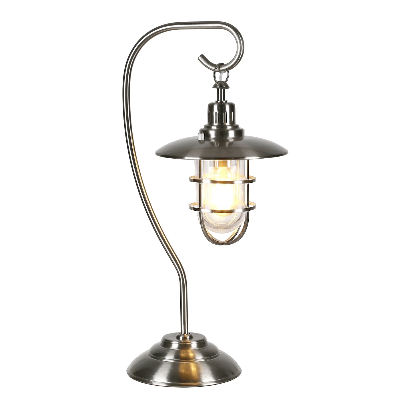 22" Nickel Metal Arched Table Lamp With Nickel Cage Shade