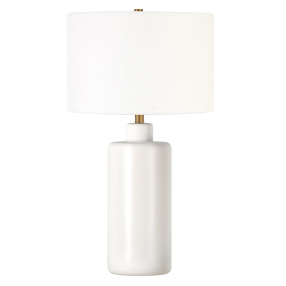 25" White Ceramic Table Lamp With White Drum Shade