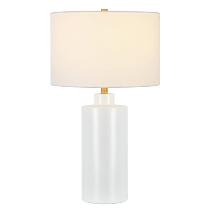 25" White Ceramic Table Lamp With White Drum Shade