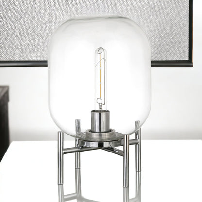 15" Nickel Metal Table Lamp With Clear Cylinder Shade