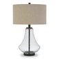 23" Black Glass Table Lamp With Flax Drum Shade