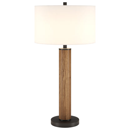 29" Brown and Black Metal Table Lamp With White Drum Shade