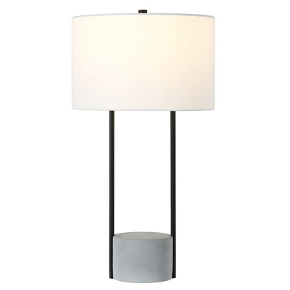 27" Gray and Black Concrete Table Lamp With White Drum Shade