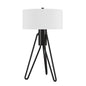 25" Black Metal Two Light Tripod Table Lamp With White Drum Shade