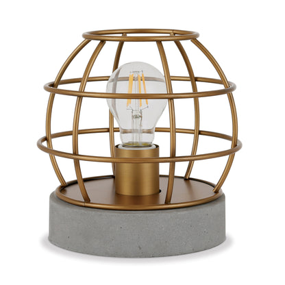 9" Gray Concrete Lantern Table Lamp With Brass Novelty Shade