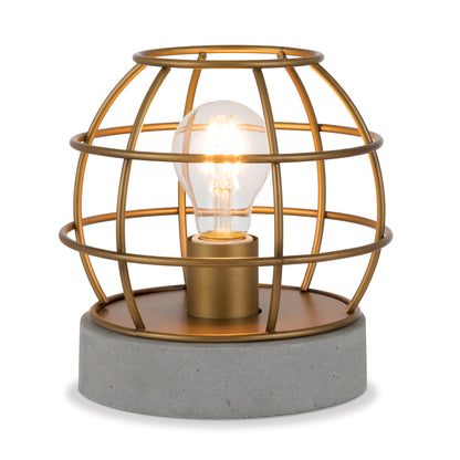 9" Gray Concrete Lantern Table Lamp With Brass Novelty Shade