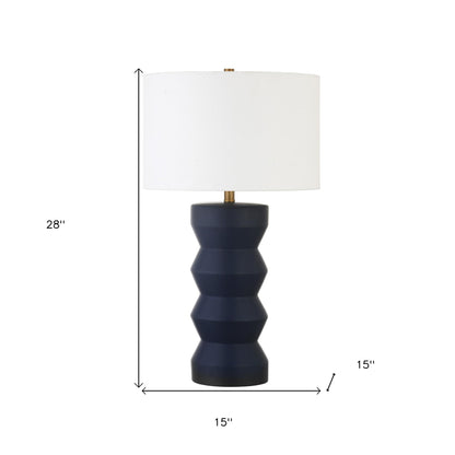 28" Navy Blue Ceramic Table Lamp With White Drum Shade