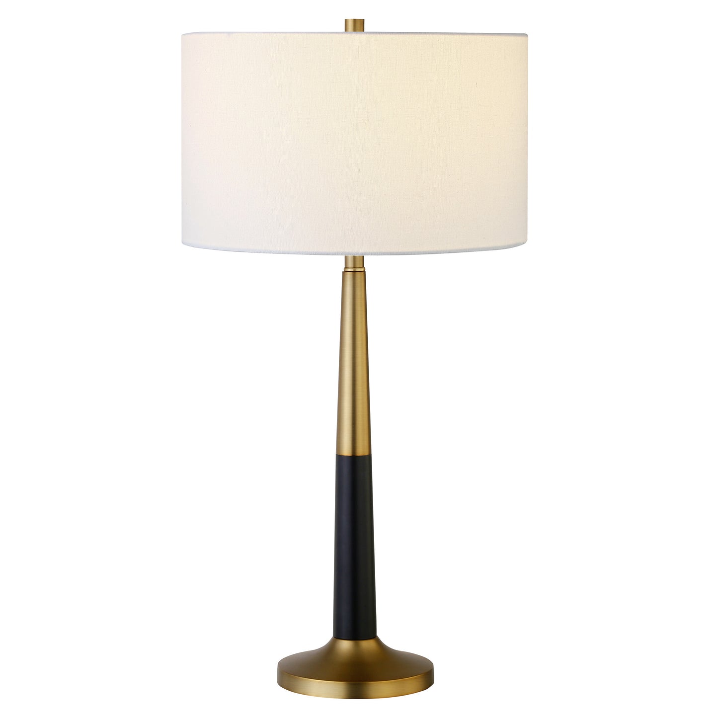 29" Black and Gold Metal Table Lamp With White Drum Shade