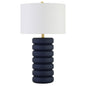 25" Navy Blue Ceramic Table Lamp With White Drum Shade