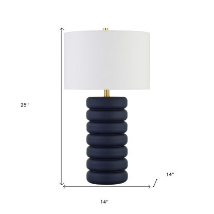 25" Navy Blue Ceramic Table Lamp With White Drum Shade