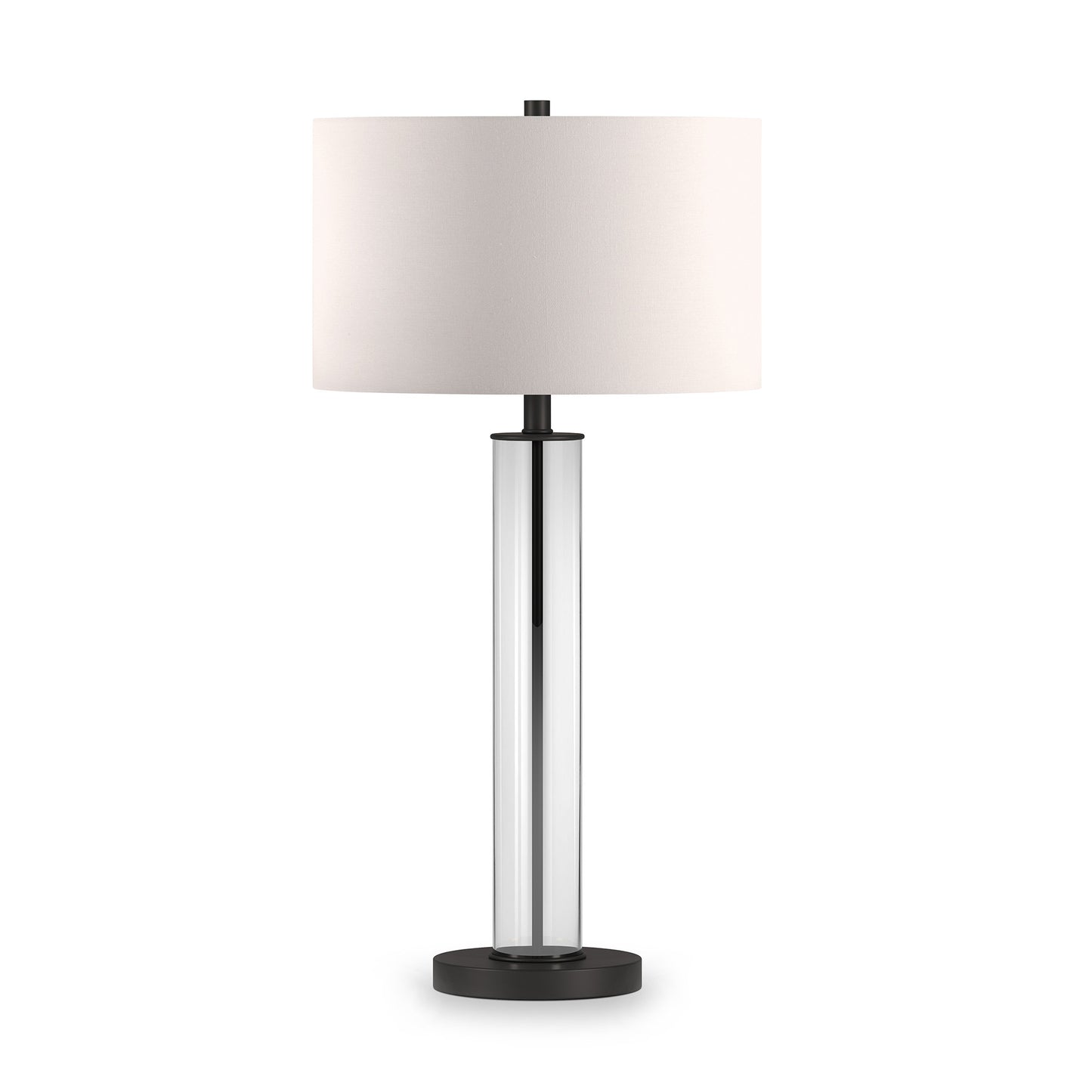 29" Black Glass Table Lamp With White Drum Shade