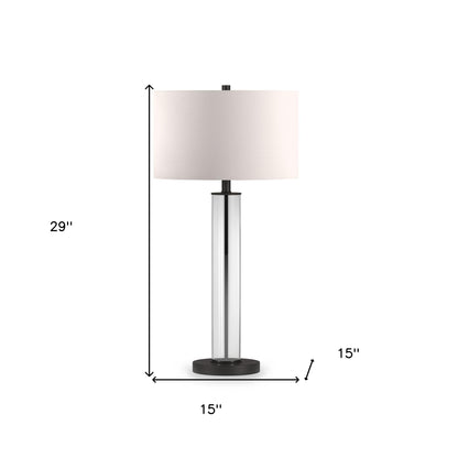 29" Black Glass Table Lamp With White Drum Shade