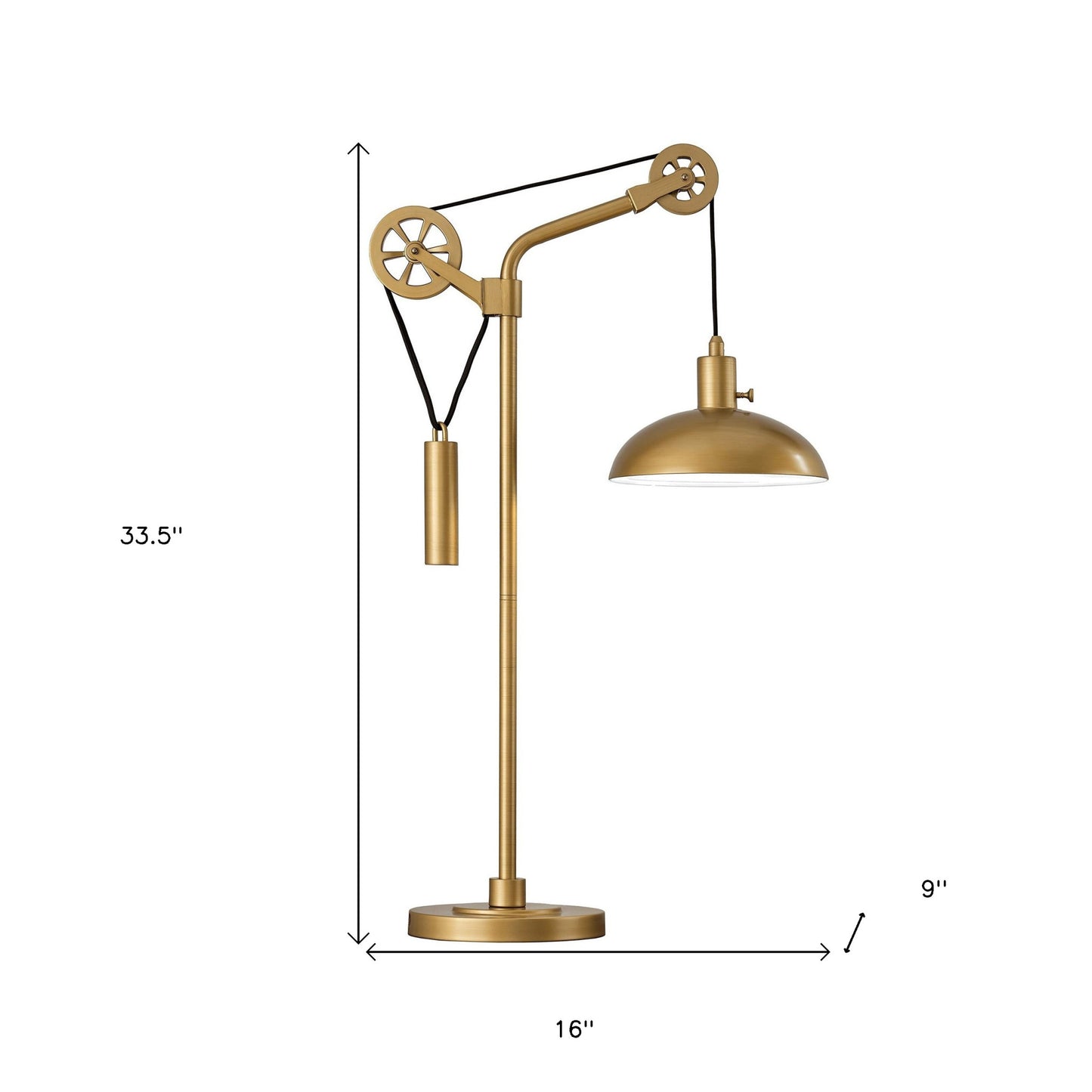 34" Brass Metal Adjustable Novelty Desk Table Lamp With Brass Dome Shade